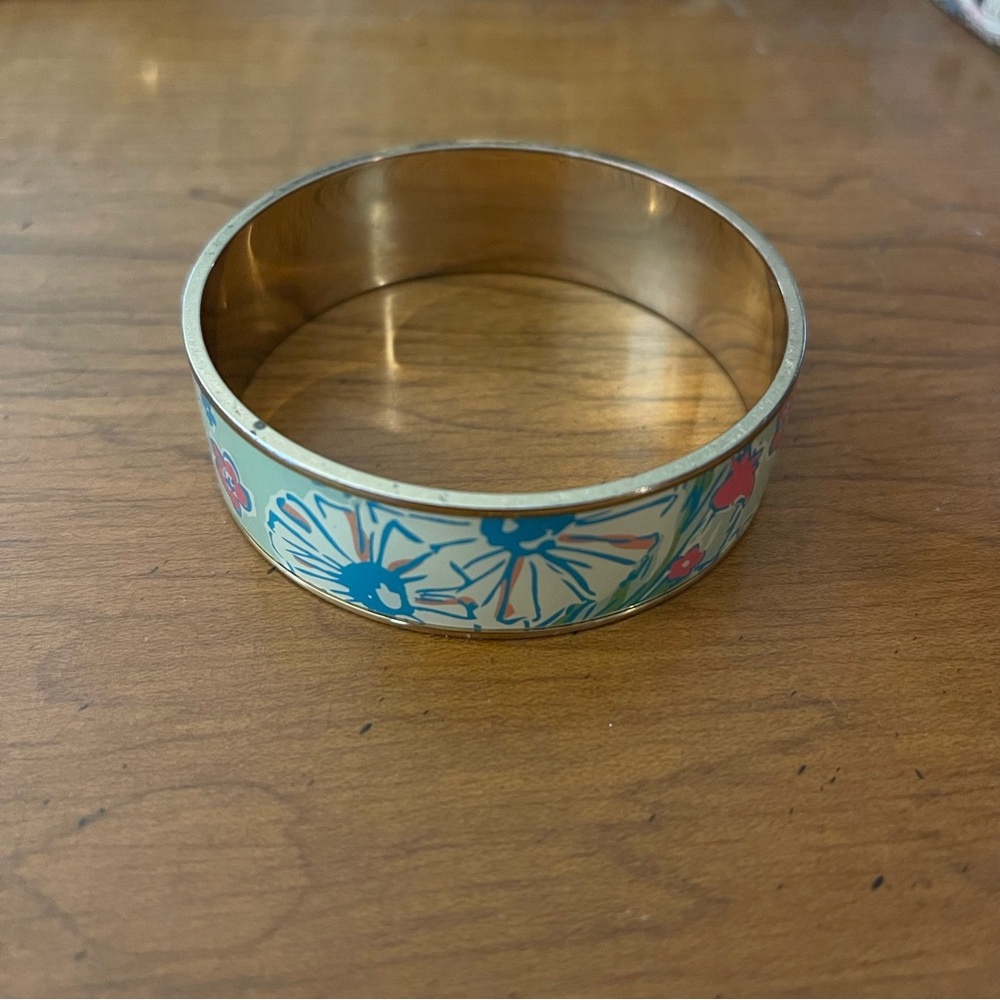 Lilly Pulitzer Photo Dome Bangle Gold With Tropical Print Splish Splash Blue - Picture 4 of 4